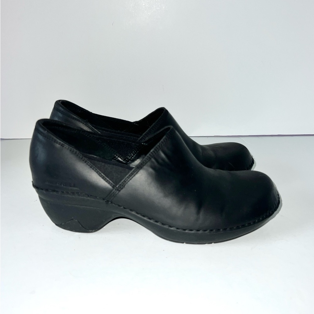 Merrell Emma Black Leather Wedge Clogs Slip On Comfort Shoes Womens 8